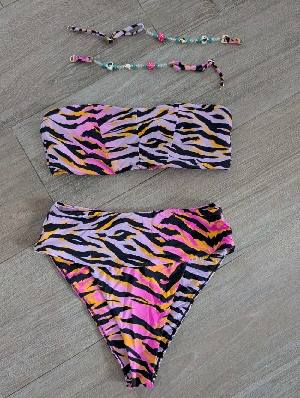 Beach Bunny Bandeau Bikini Set in Pink & Purple Zebra